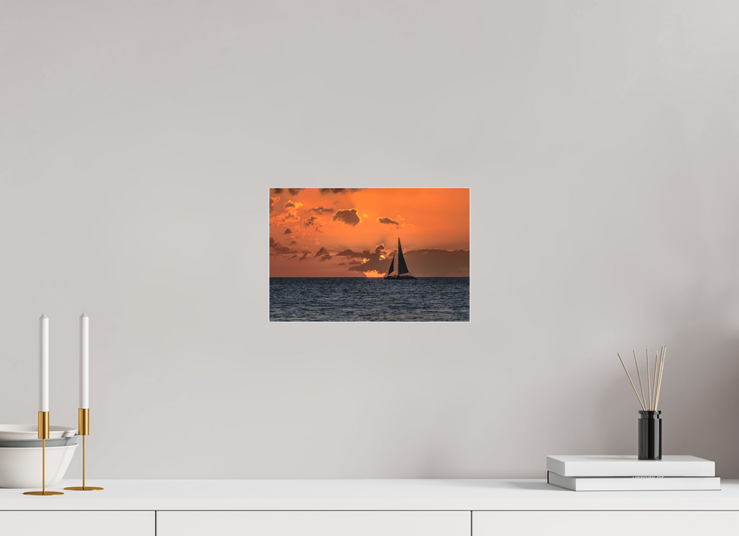Sunset Sail-Framed Color Print Under Acrylic by Richard H Knight