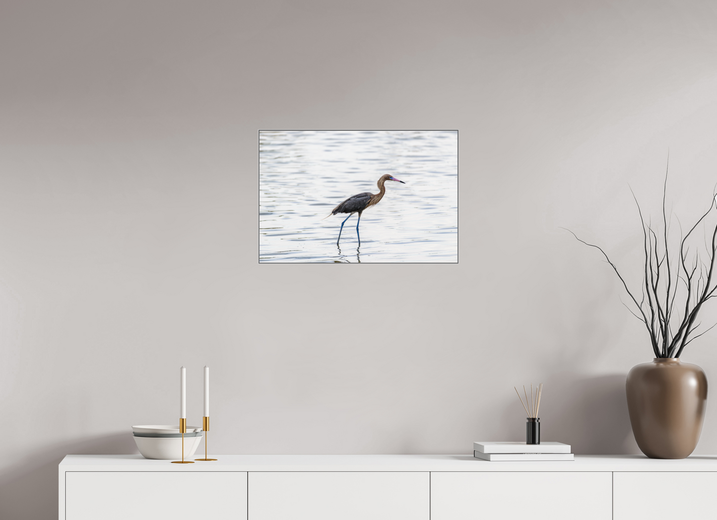 24 x 16″, Framed Giclée Print on Metal Wading — Framed Reddish Egret Fine Art Photography Print | Richard H Knight