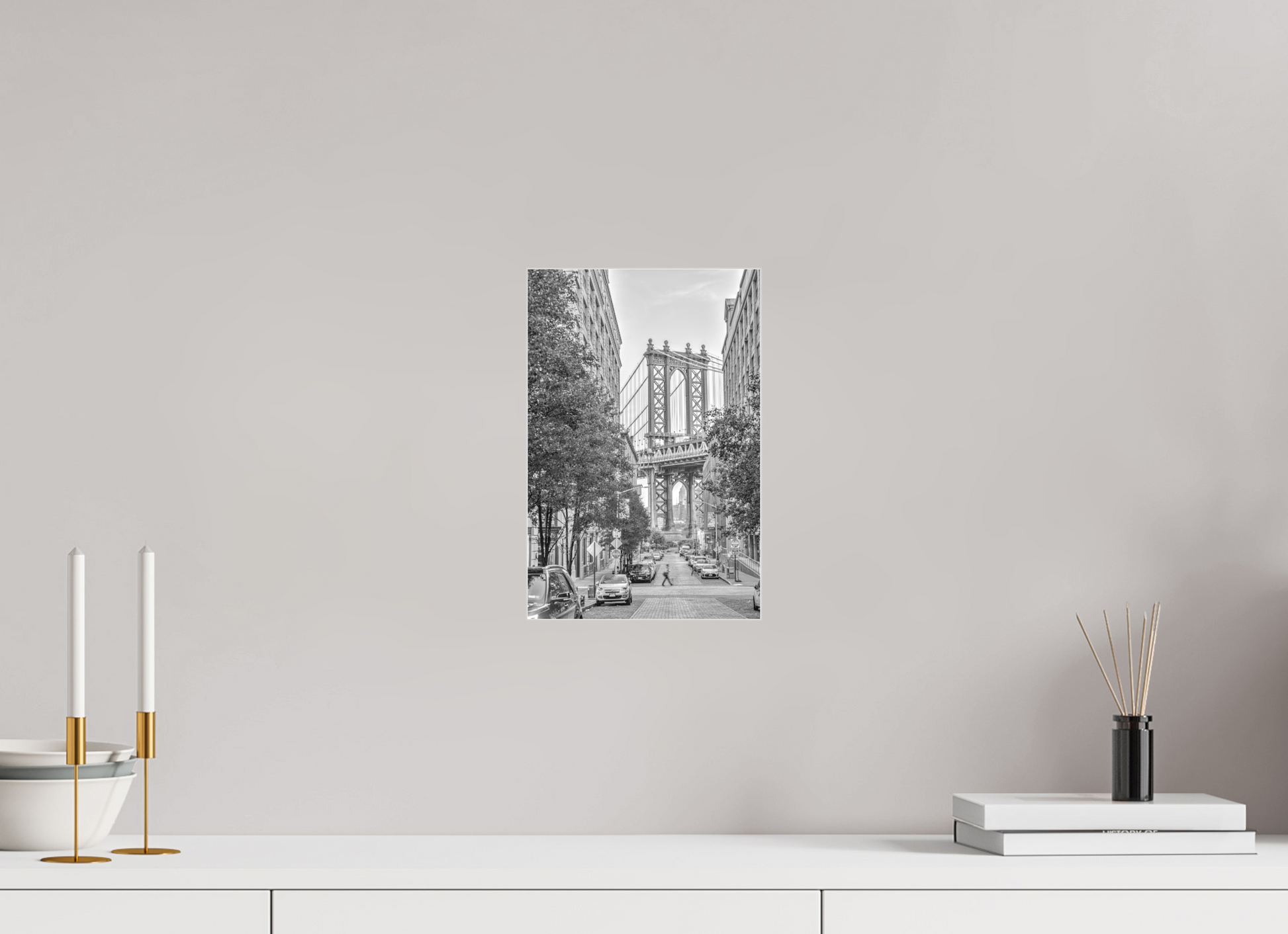 8 x 12″, Slimline|B&W|Matte Acrylic Manhattan Bridge-Framed B&W Print by Richard H Knight