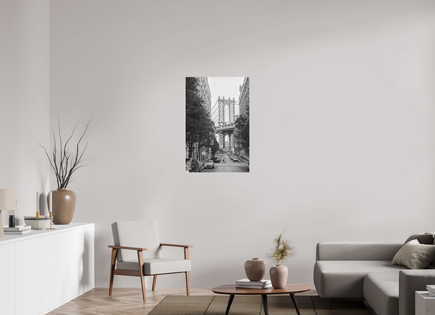 24 x 36″, Prints under Acrylic on Metal Passing — Framed Manhattan Bridge Black & White Fine Art Photography Print | Richard H Knight