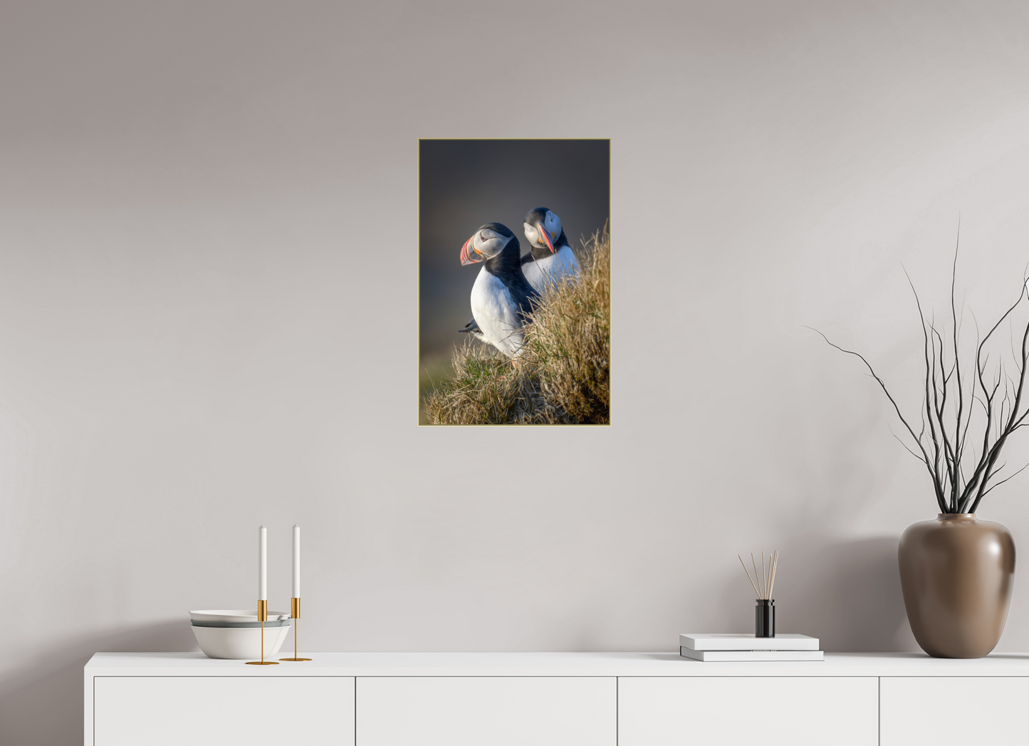 16 x 24″, Framed Giclée Print on Metal Vigilance — Framed Atlantic Puffin Fine Art Photography Print | Richard H Knight