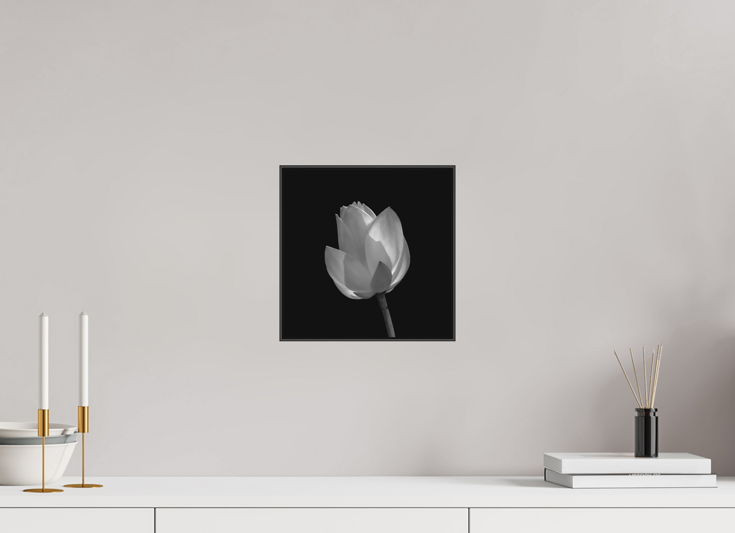 10 x 10″, Blk Art Box|B&W|Matte Acrylic Art Study — Framed Black & White Lily Fine Art Photography Print | Richard H Knight