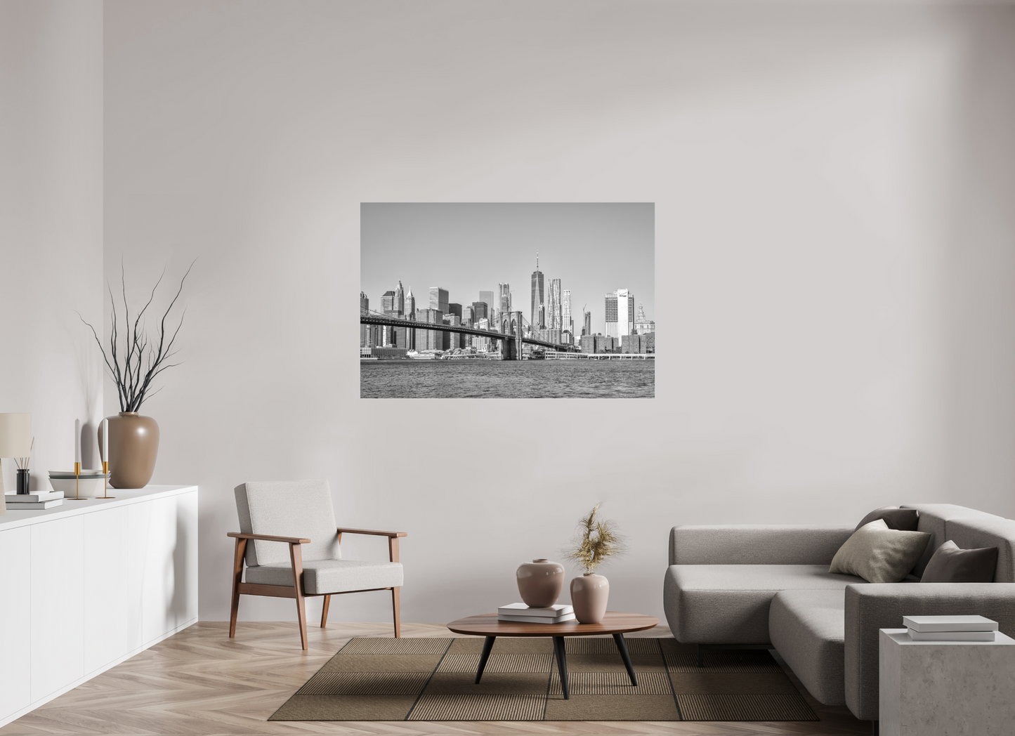 60 x 40″, Slimline|B&W|Matte Acrylic Brooklyn Bridge-Framed B&W Print by Richard H Knight