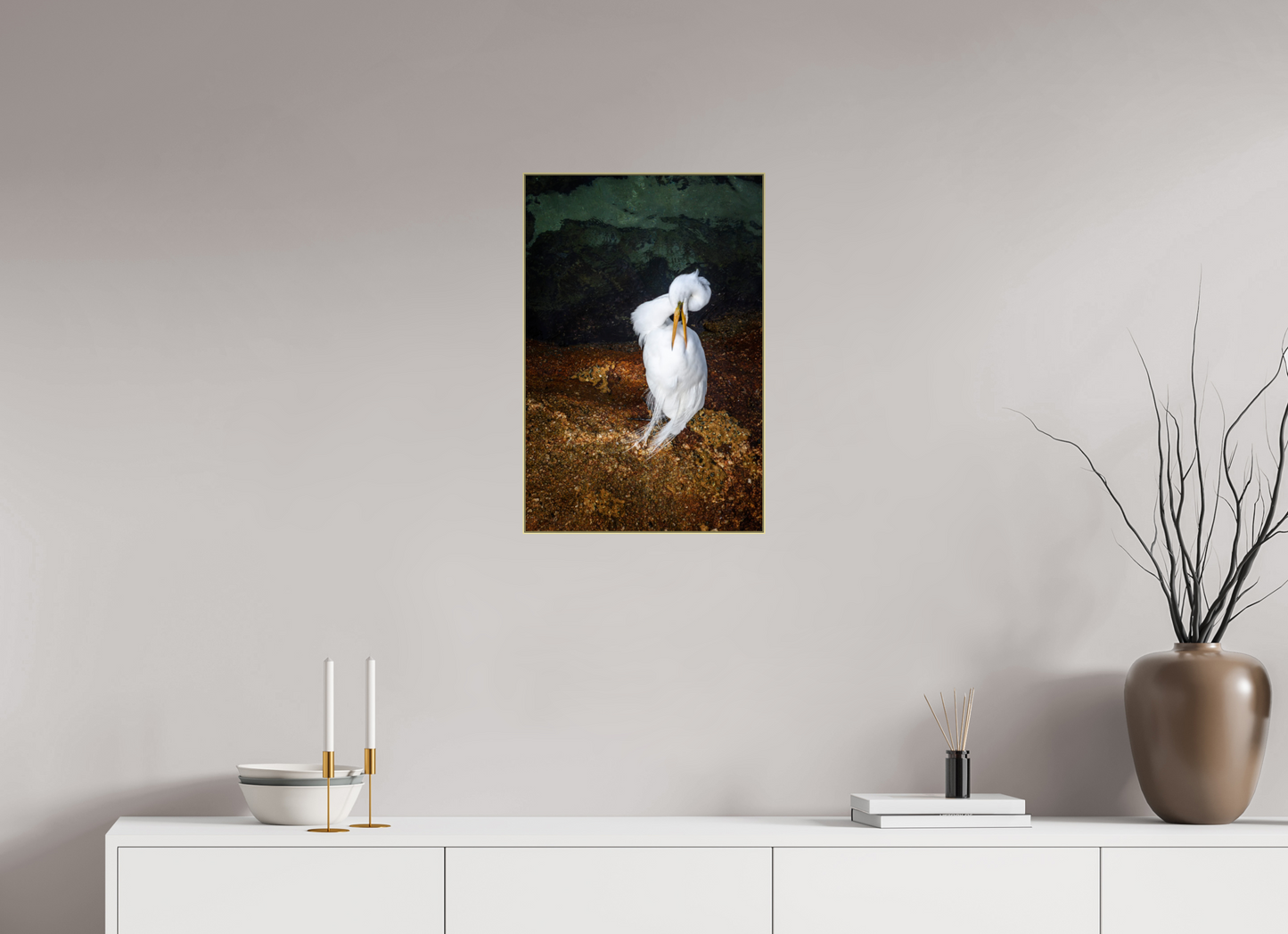 16 x 24″, Au Artbox|Fine Art|Al DiBond Housekeeping — Framed Great White Egret Fine Art Photography Print | Richard H Knight