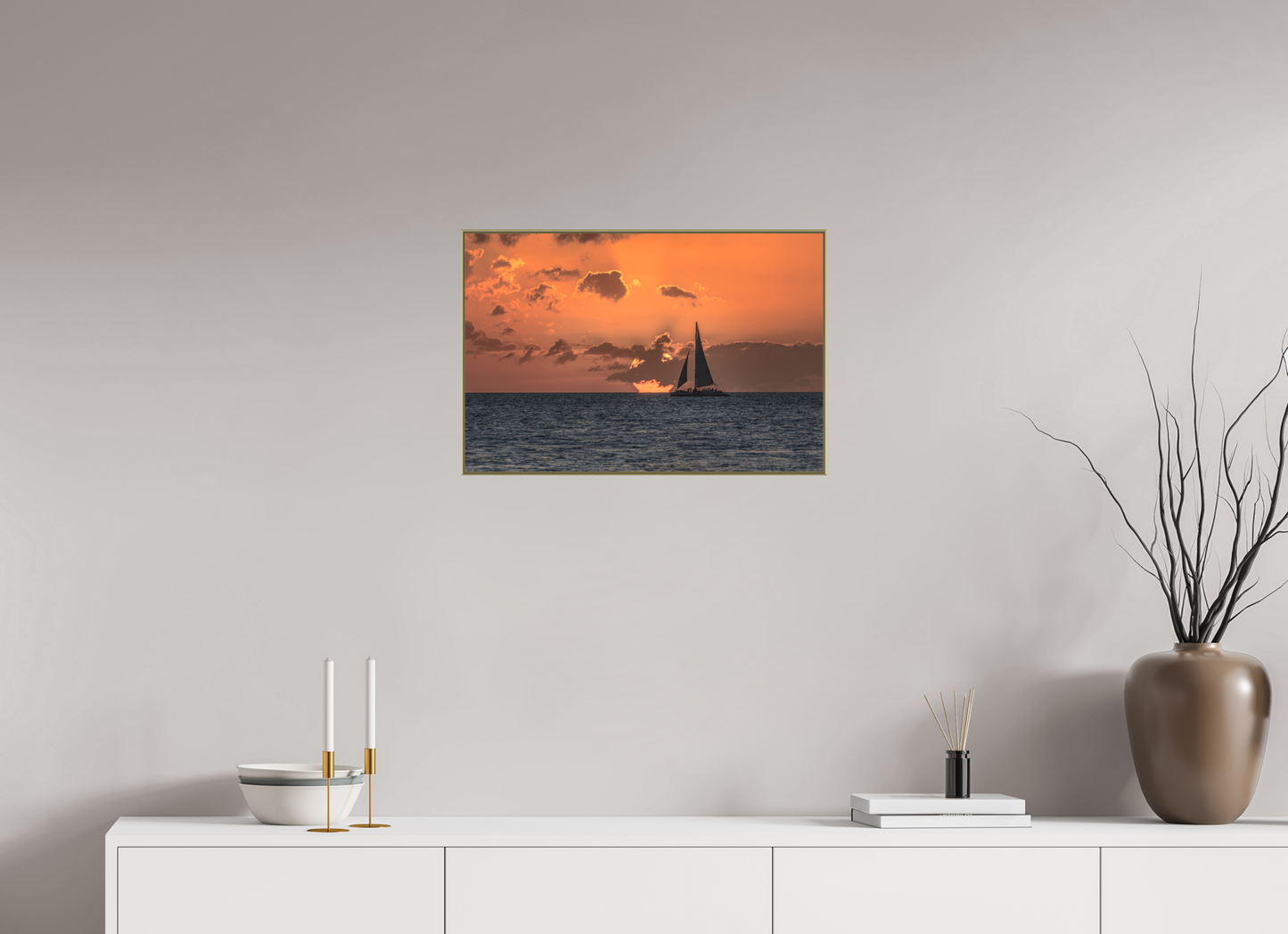 24 x 16″, Au Art Box|Color|Matte Acrylic Last Light — Framed Sailboat Sunset Fine Art Photography Print | Richard H Knight