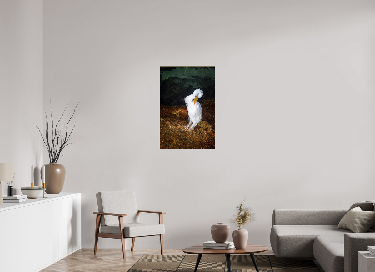 24 x 36″, Au Artbox|Fine Art|Al DiBond Housekeeping — Framed Great White Egret Fine Art Photography Print | Richard H Knight