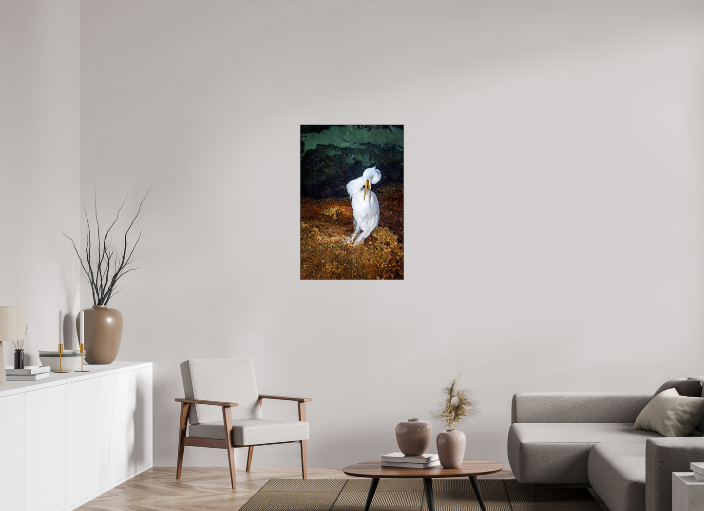 24 x 36″, Framed Giclée Print on Metal Housekeeping — Framed Great White Egret Fine Art Photography Print | Richard H Knight