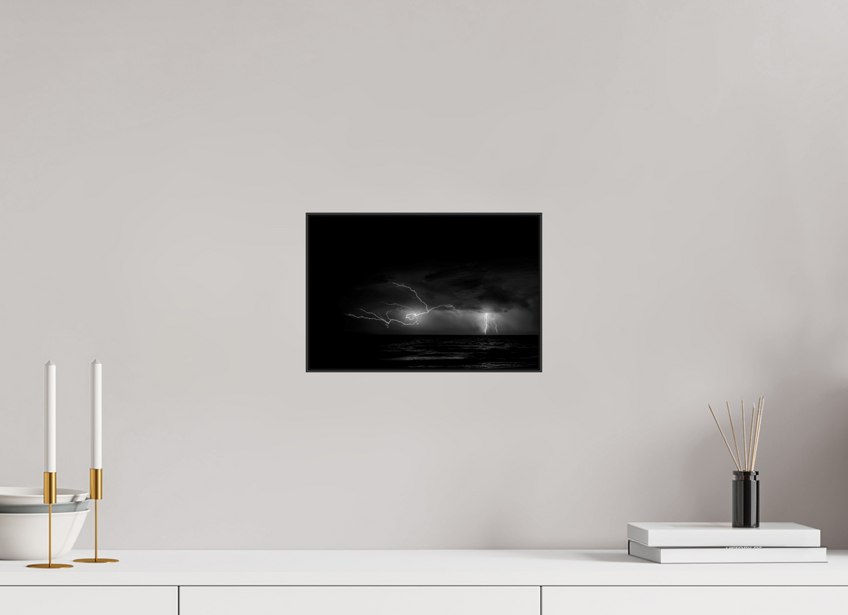 12 x 8″, Blk Art Box|Fine Art|AlDibond Fracture — Framed Lightning Storm Fine Art Photography Print | Richard H Knight