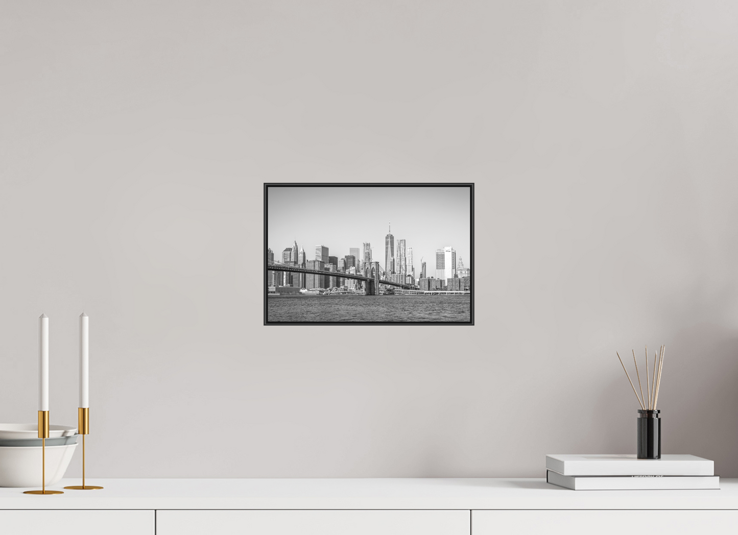 12 x 8″, Prints under Acrylic on Metal Threads — Framed Brooklyn Bridge Black & White Fine Art Photography Print | Richard H Knight