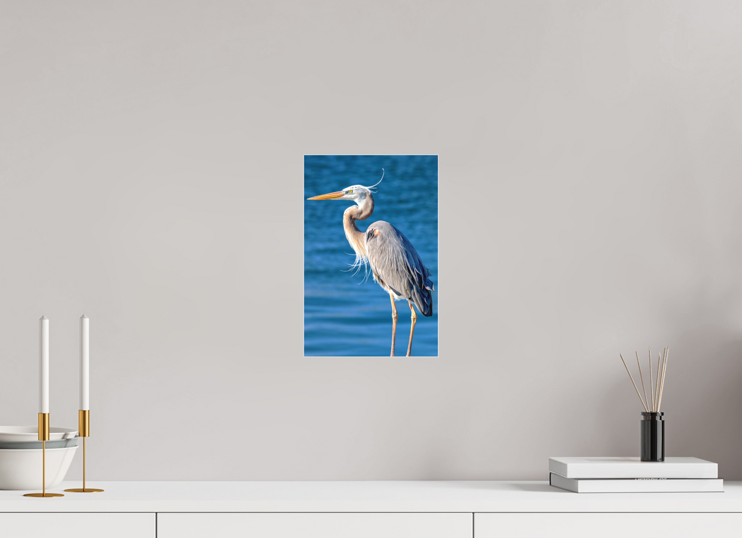 8 x 12″, Ag Slimline|Color|Matte Acrylic Blue Heron-Framed Color Print by Richard H Knight