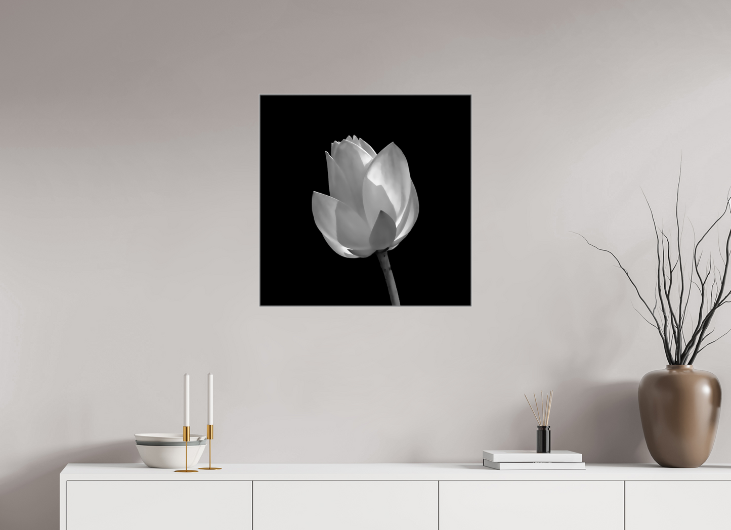25 x 25″, Artbox|FineArt|ALDibond Grayscale Lily #2-Framed B&W Print Under Acrylic by Richard H Knight