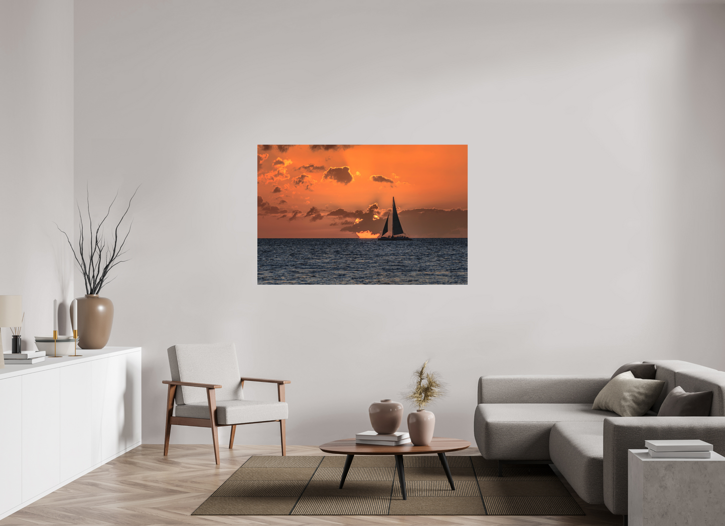 Sunset Sail-Framed Color Print Under Acrylic by Richard H Knight