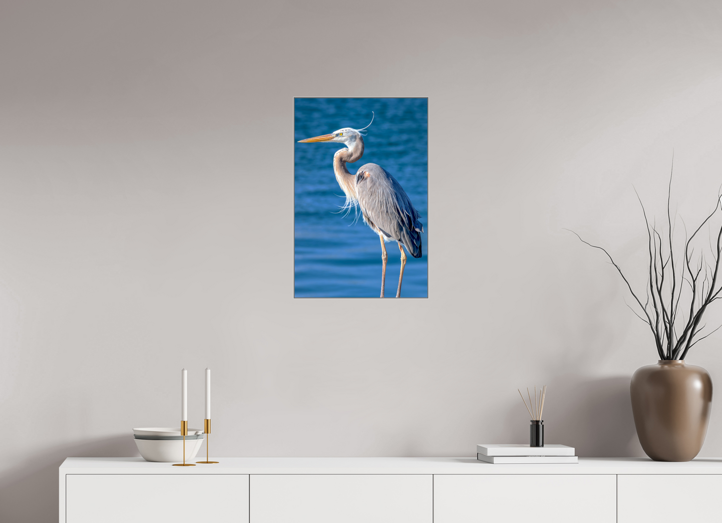16 x 24″, Framed Giclée Print on Metal Patience — Framed Great Blue Heron Fine Art Photography Print | Richard H Knight