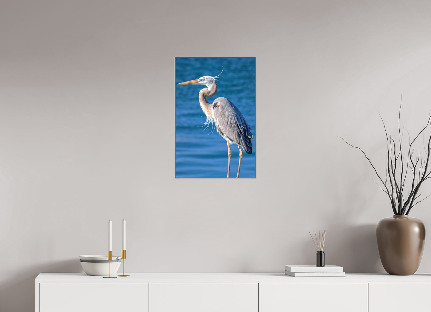 16 x 24″, Ag Art Box|Color|Matte Acrylic Patience — Framed Great Blue Heron Fine Art Photography Print | Richard H Knight