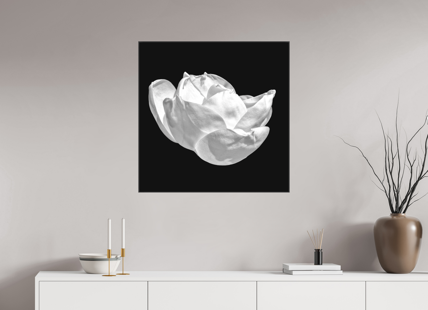 30 x 30″, Blk Art Box|B&W|Matte Acrylic Natural Curves — Framed Black & White Magnolia Fine Art Photography Print | Richard H Knight