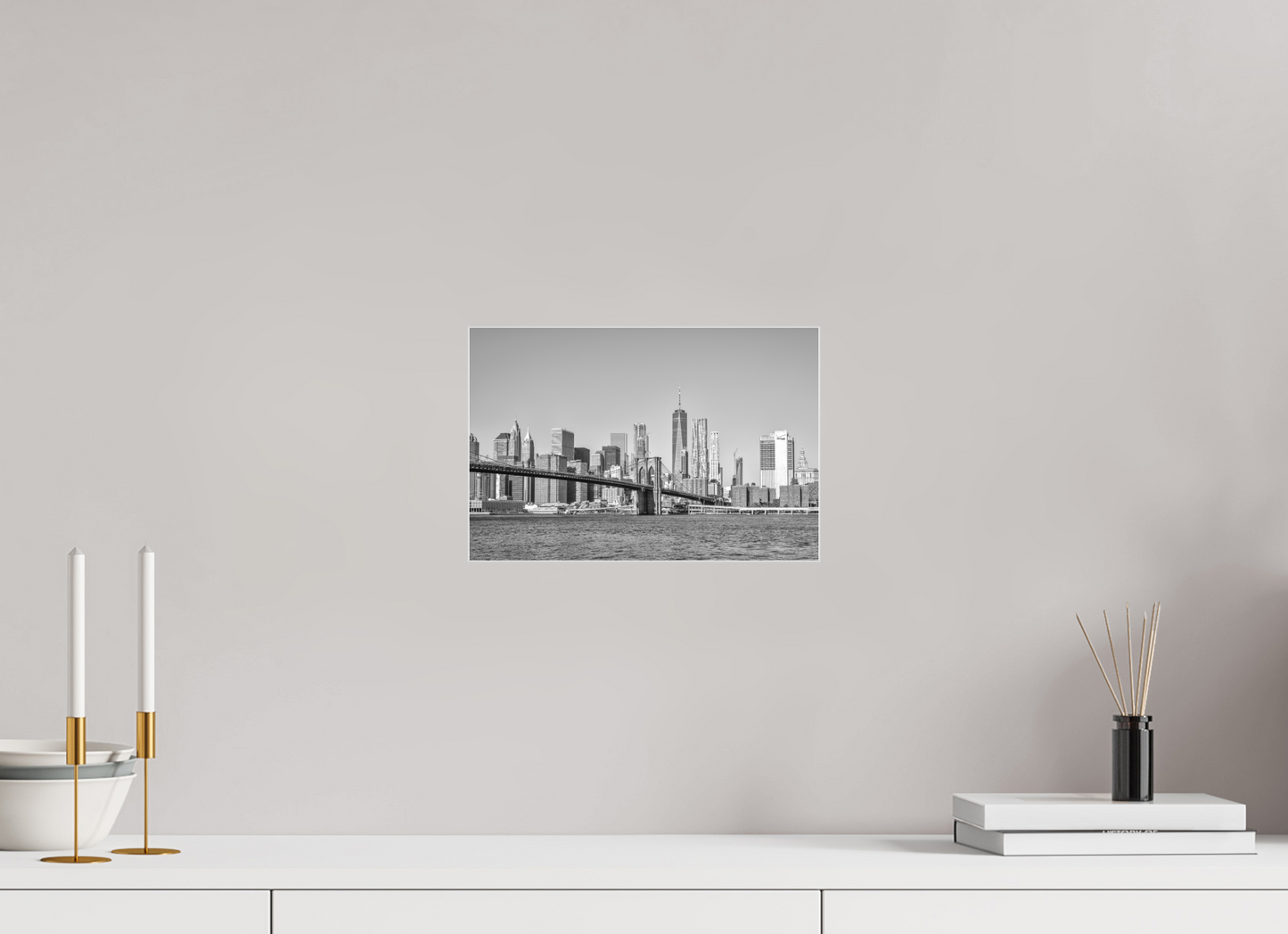 12 x 8″, Slimline|B&W|Matte Acrylic Brooklyn Bridge-Framed B&W Print by Richard H Knight