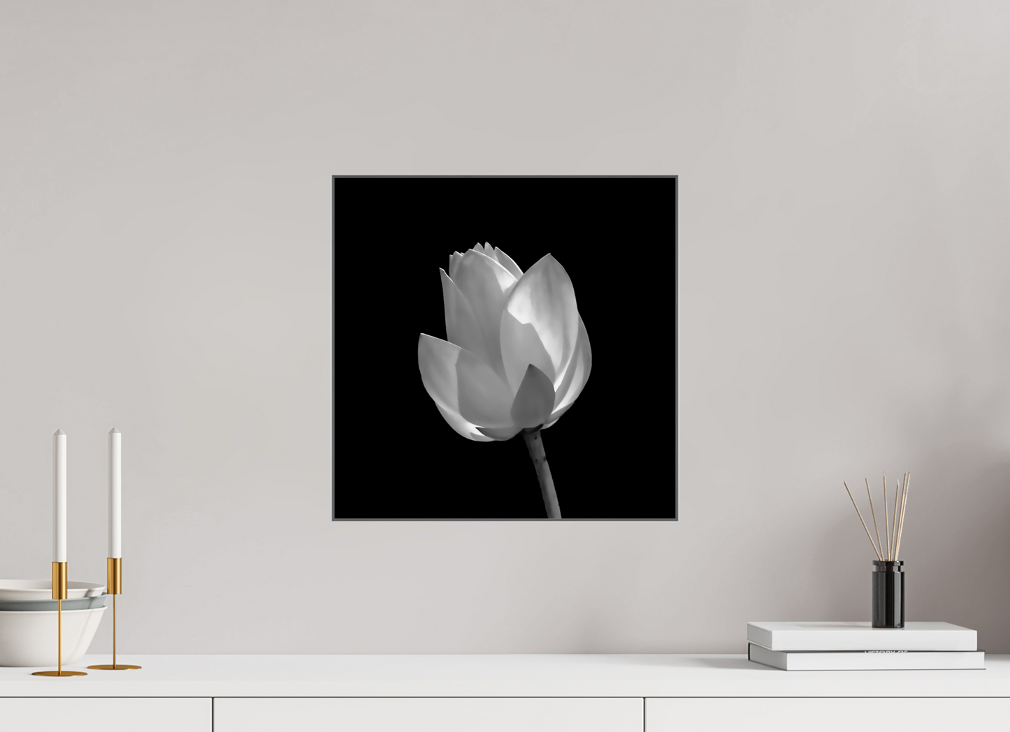 15 x 15″, Artbox|FineArt|ALDibond Grayscale Lily #2-Framed B&W Print Under Acrylic by Richard H Knight