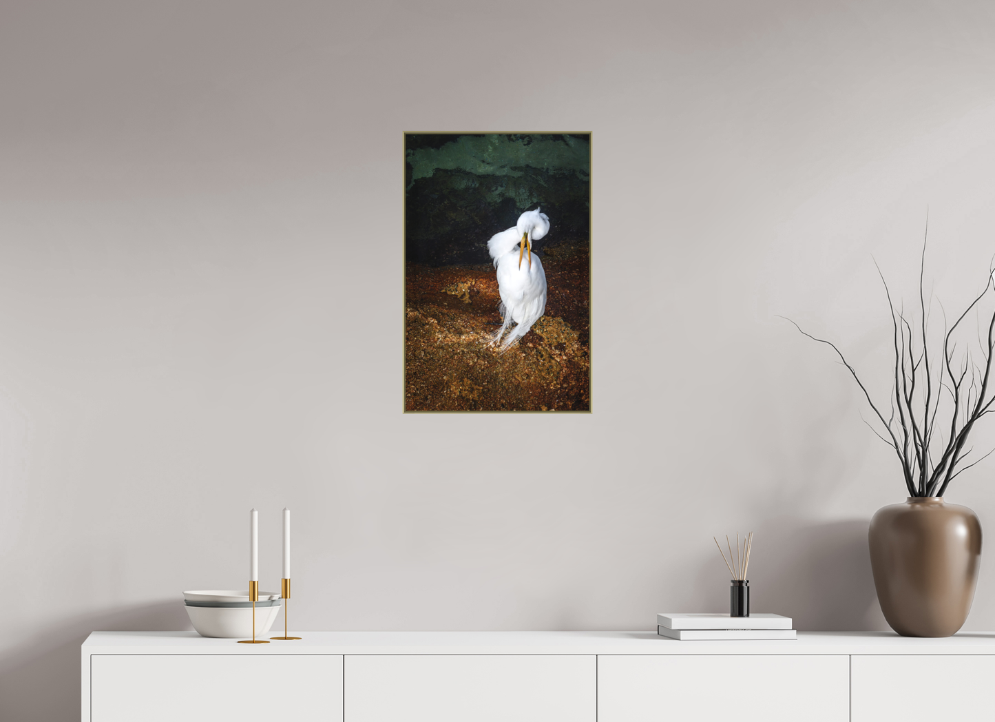 16 x 24″, Au Art Box|Color|Matte Acrylic Housekeeping — Framed Great White Egret Fine Art Photography Print | Richard H Knight