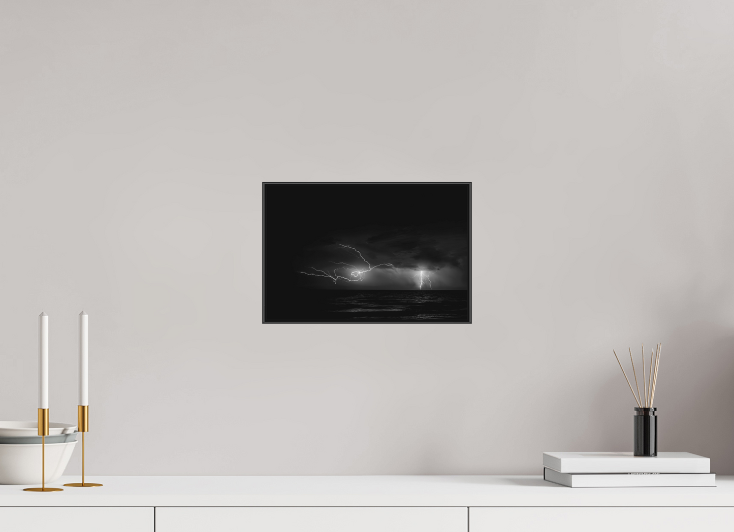 12 x 8″, Blk Art Box|B&W|Matte Acrylic Fracture — Framed Lightning Storm Fine Art Photography Print | Richard H Knight