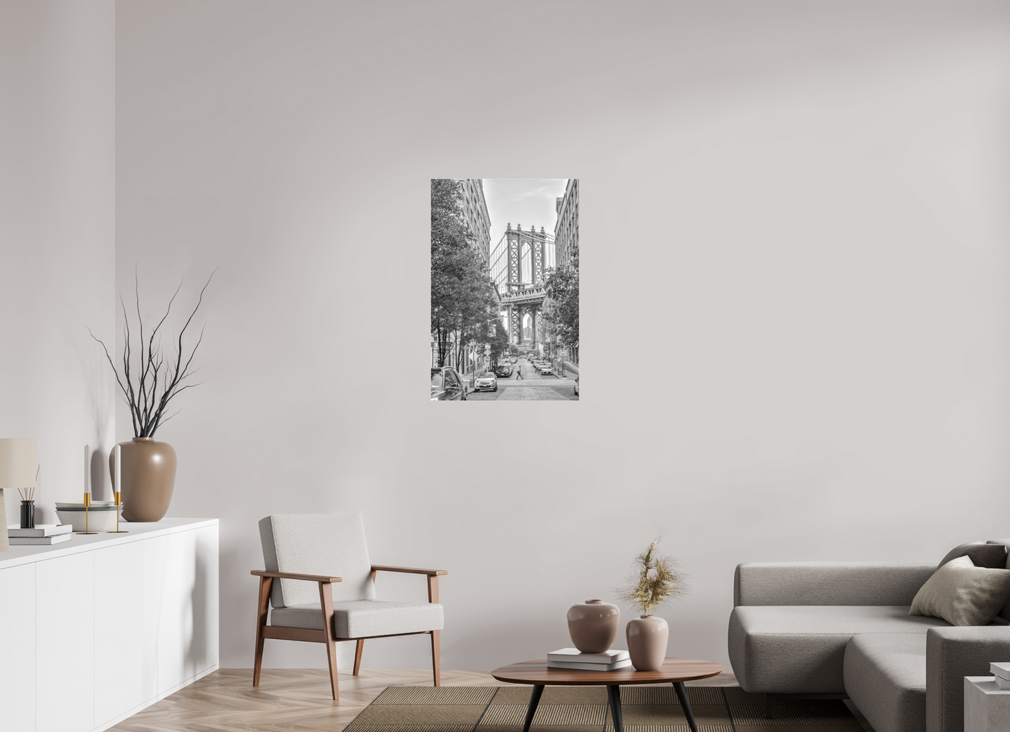 24 x 36″, Slimline|B&W|Matte Acrylic Manhattan Bridge-Framed B&W Print by Richard H Knight