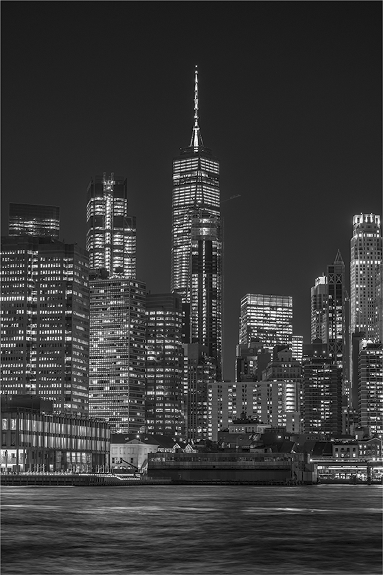 Manhattan at Night-Framed B&W Print by Richard H Knight