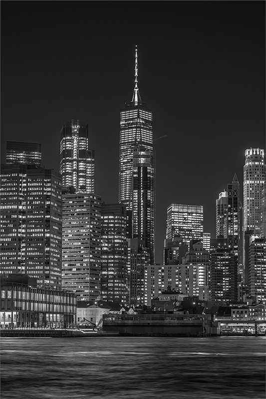 Manhattan at Night-Framed B&W Print by Richard H Knight