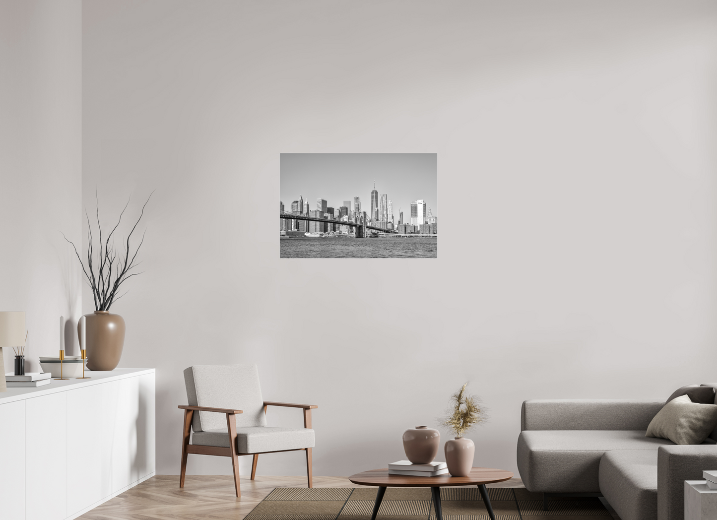36 x 24″, Slimline|B&W|Matte Acrylic Brooklyn Bridge-Framed B&W Print by Richard H Knight