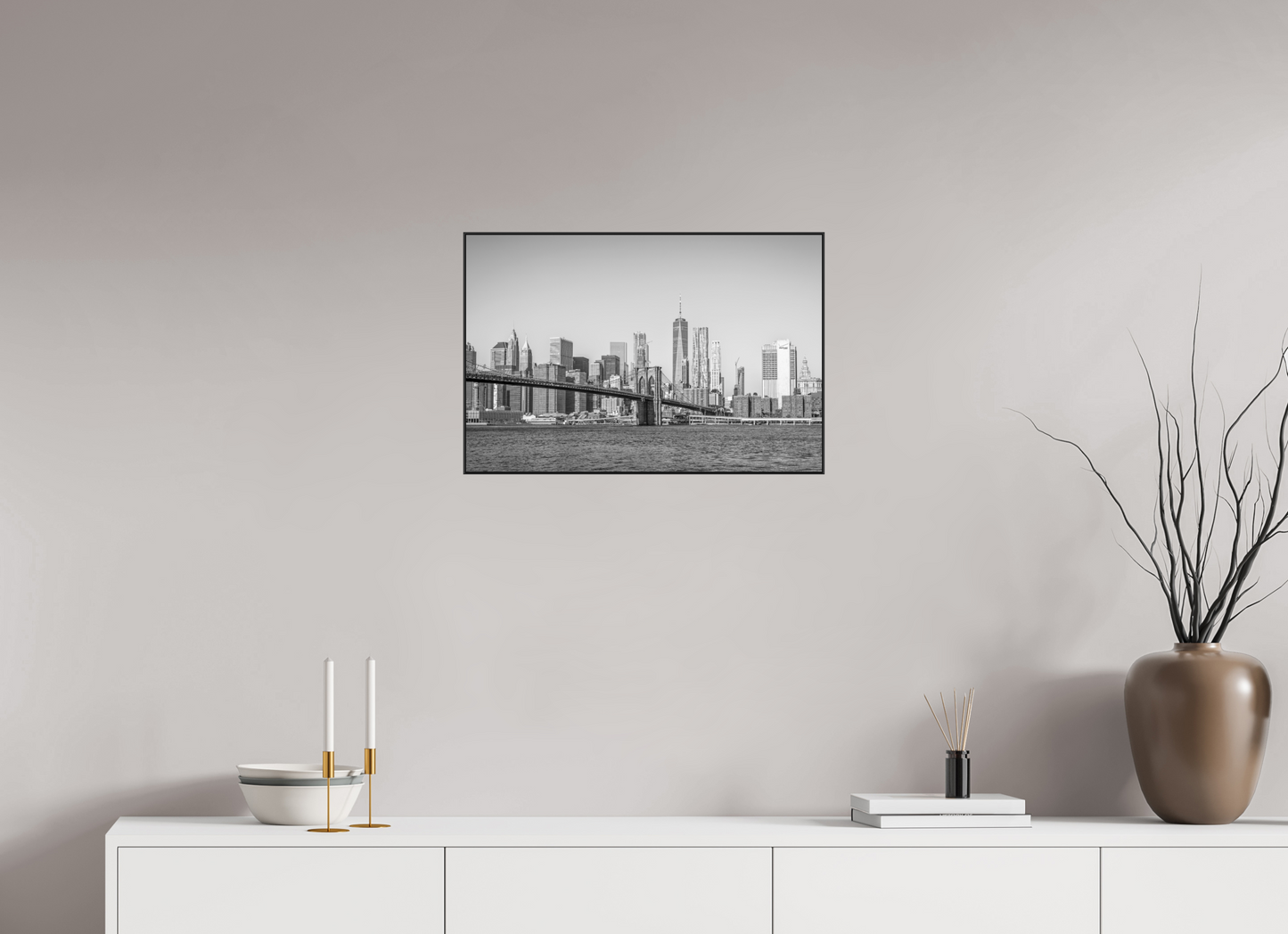 24 x 16″, Giclée Prints on Metal Threads — Framed Brooklyn Bridge Black & White Fine Art Photography Print | Richard H Knight