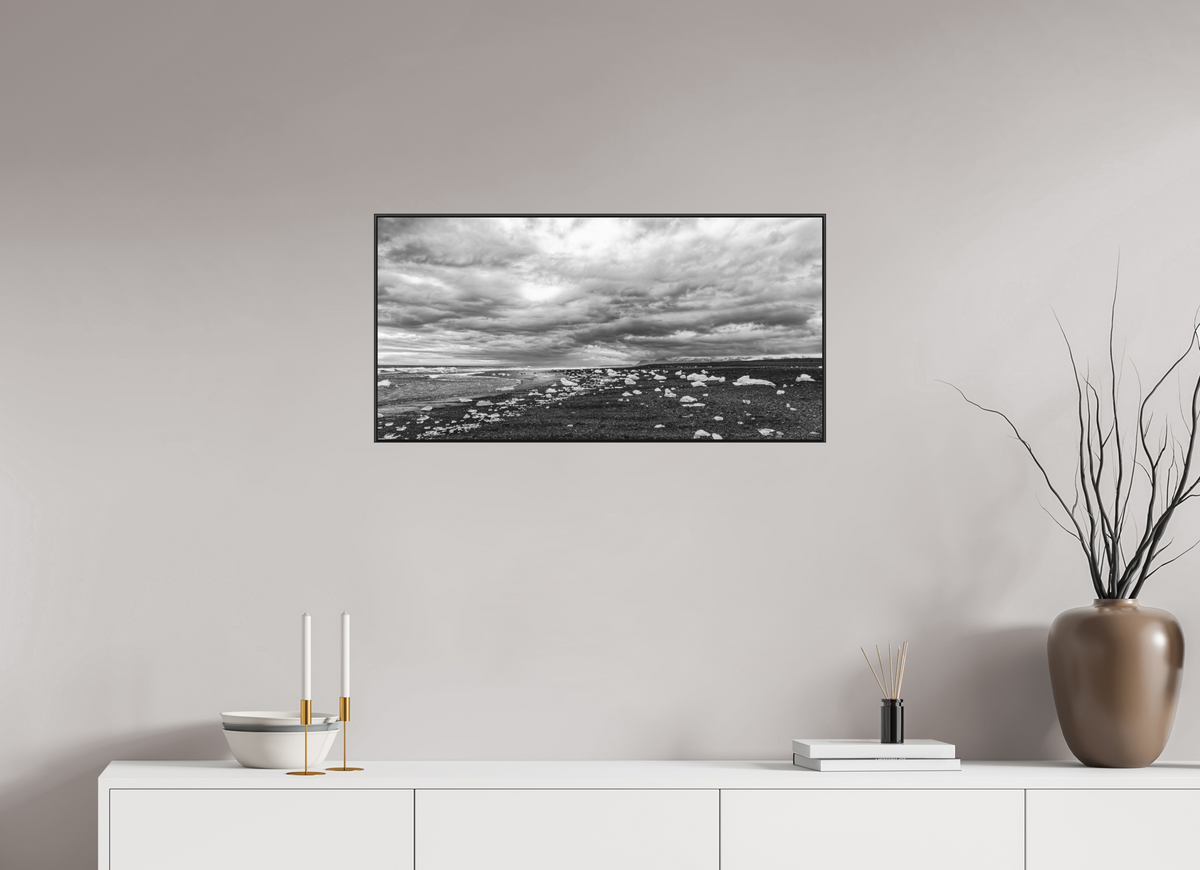 Beach Diamonds, 32×16″ — B&W Print under Acrylic on Metal in an Art Box Frame | Richard H Knight