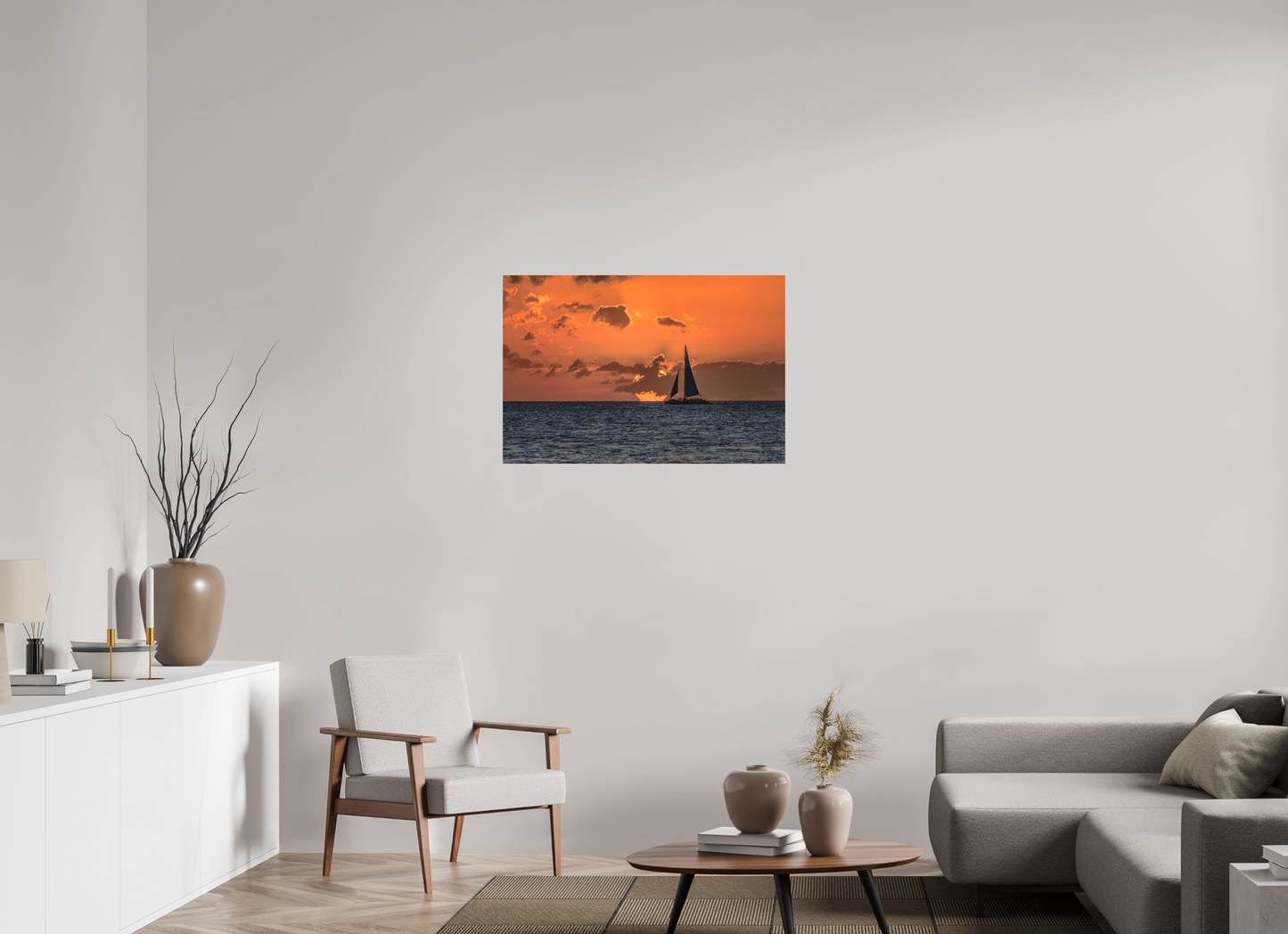 Sunset Sail-Framed Color Print Under Acrylic by Richard H Knight