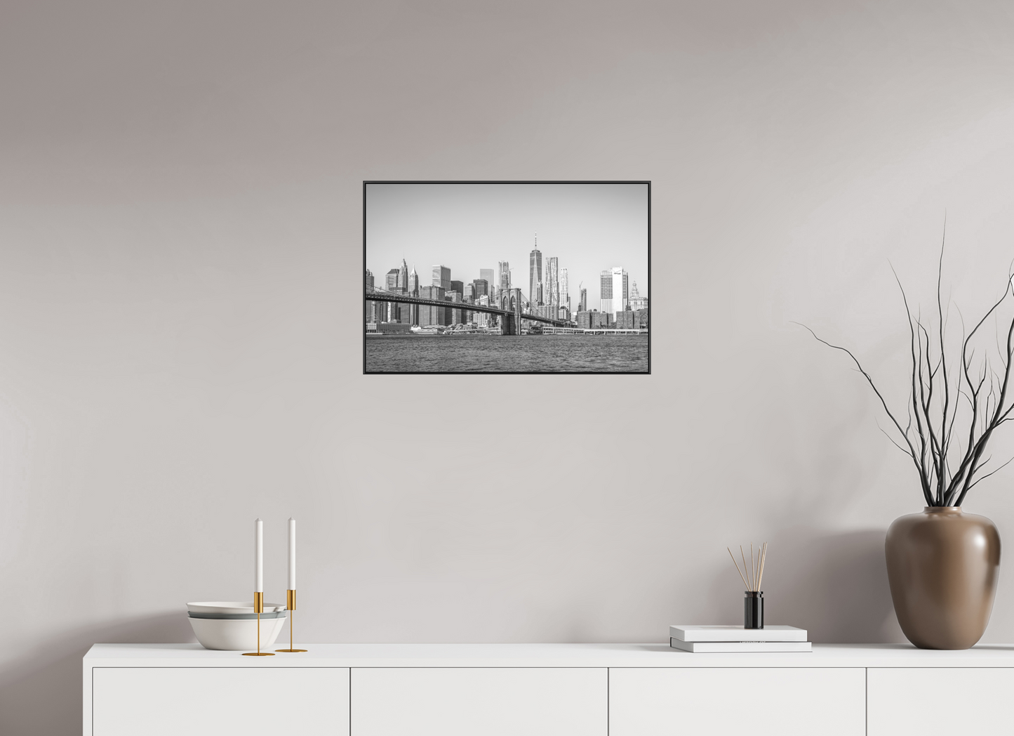 24 x 16″, Prints under Acrylic on Metal Threads — Framed Brooklyn Bridge Black & White Fine Art Photography Print | Richard H Knight