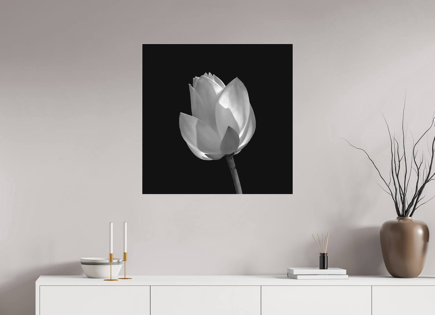 30 x 30″, Framed Print under Matte Acrylic Art Study — Framed Black & White Lily Fine Art Photography Print | Richard H Knight