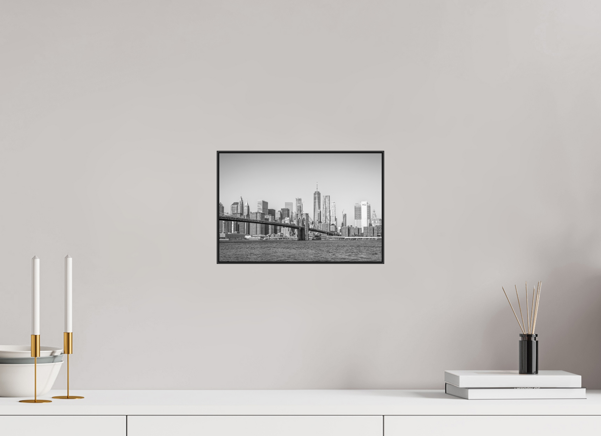 12 x 8″, Giclée Prints on Metal Threads — Framed Brooklyn Bridge Black & White Fine Art Photography Print | Richard H Knight