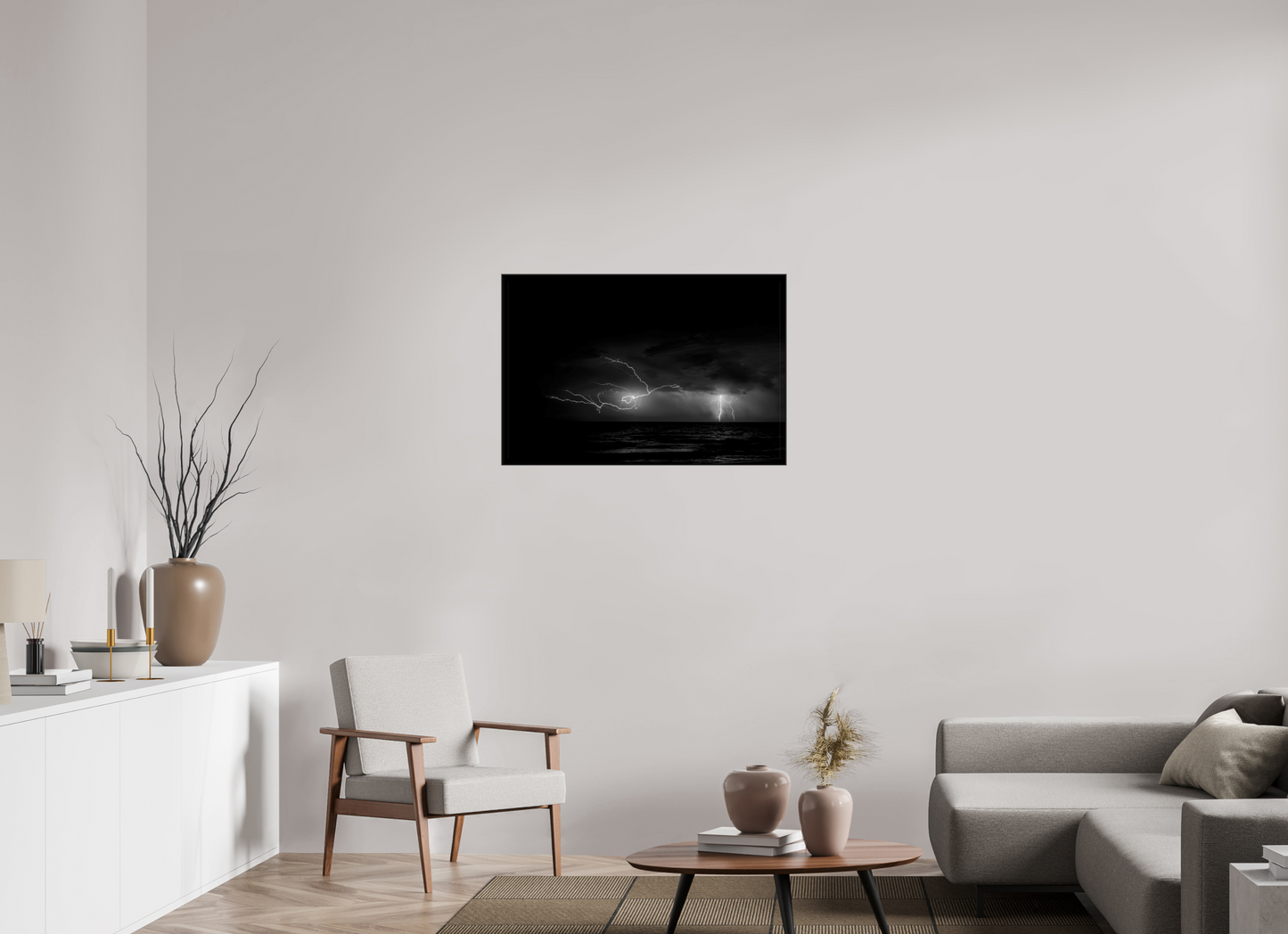 36 x 24″, Blk Art Box|Fine Art|AlDibond Fracture — Framed Lightning Storm Fine Art Photography Print | Richard H Knight