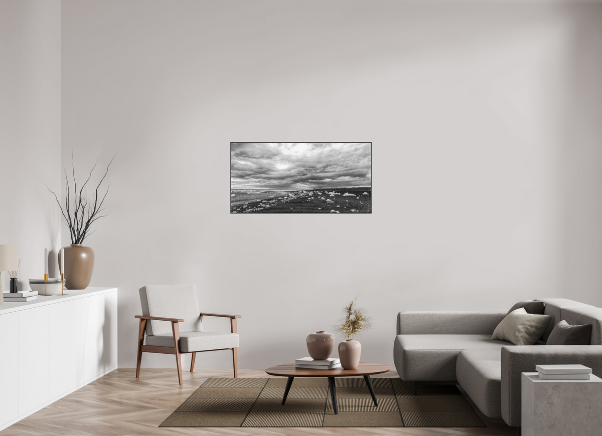 Beach Diamonds, 48×24″ — B&W Laminated Print on Metal in an Art Box Frame | Richard H Knight