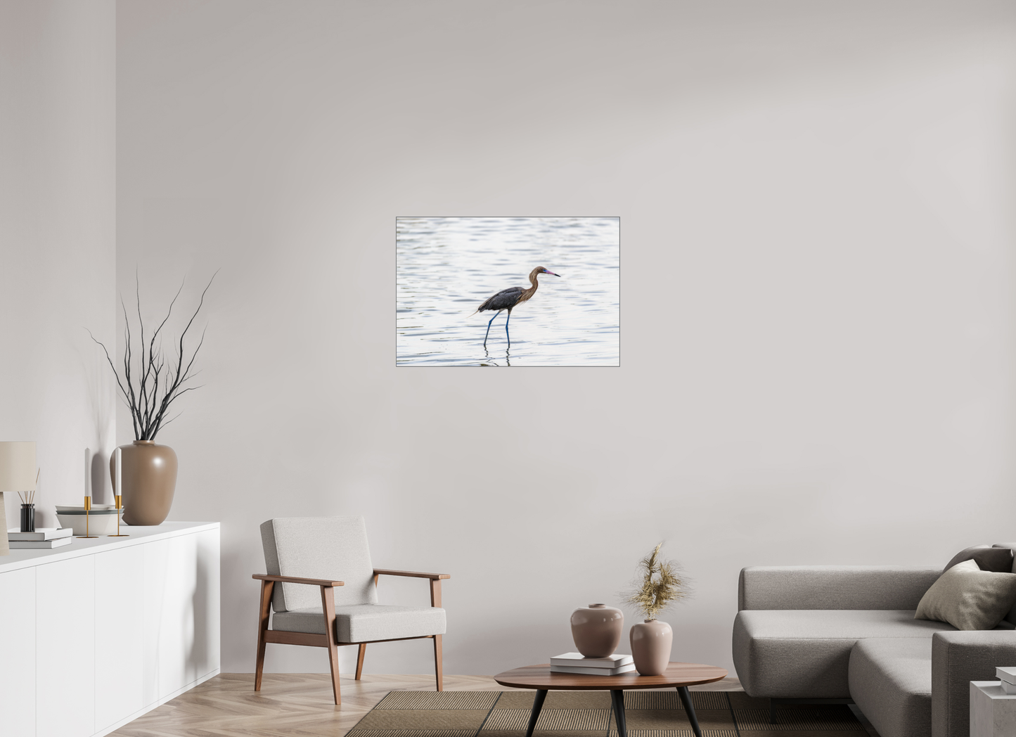36 x 24″, Framed Giclée Print on Metal Wading — Framed Reddish Egret Fine Art Photography Print | Richard H Knight