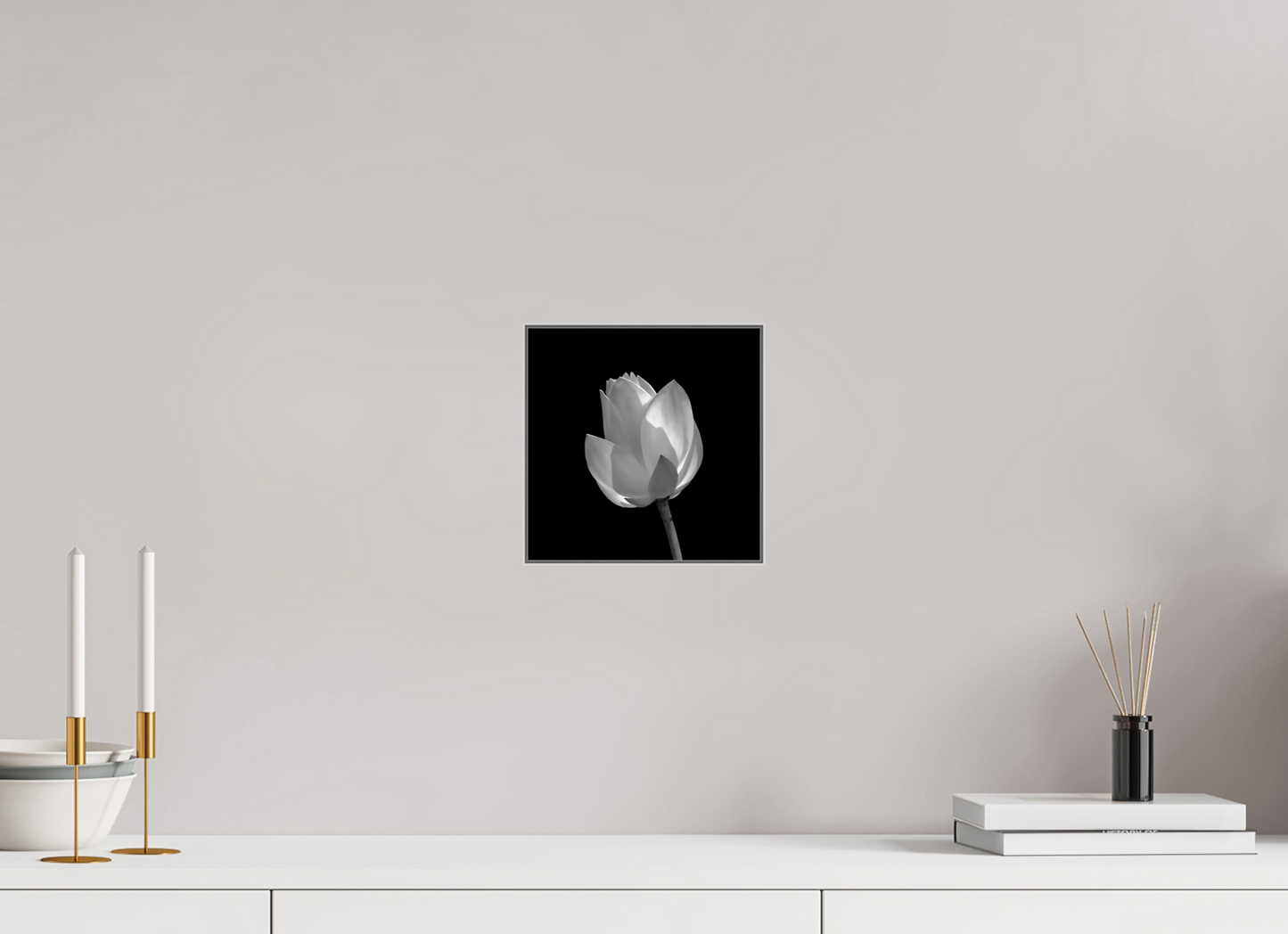 8 x 8″, Artbox|FineArt|ALDibond Grayscale Lily #2-Framed B&W Print Under Acrylic by Richard H Knight