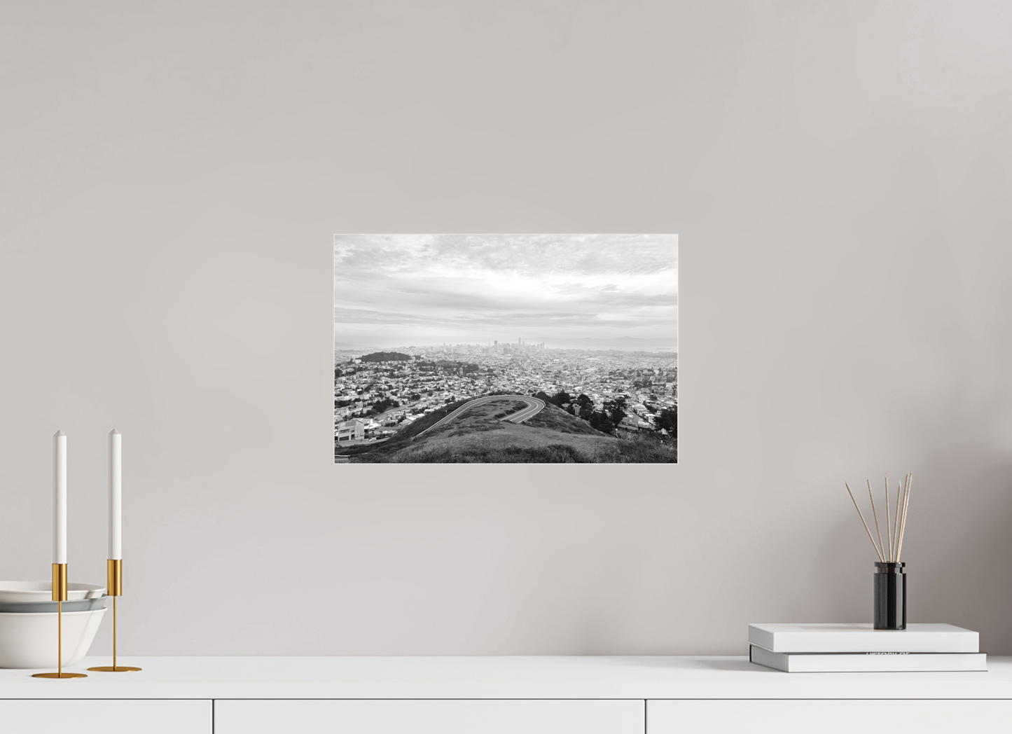 15 x 10″, Ag Slimline|B&W|Matte Acrylic Downtown San Francisco-Framed B&W print by Richard H Knight