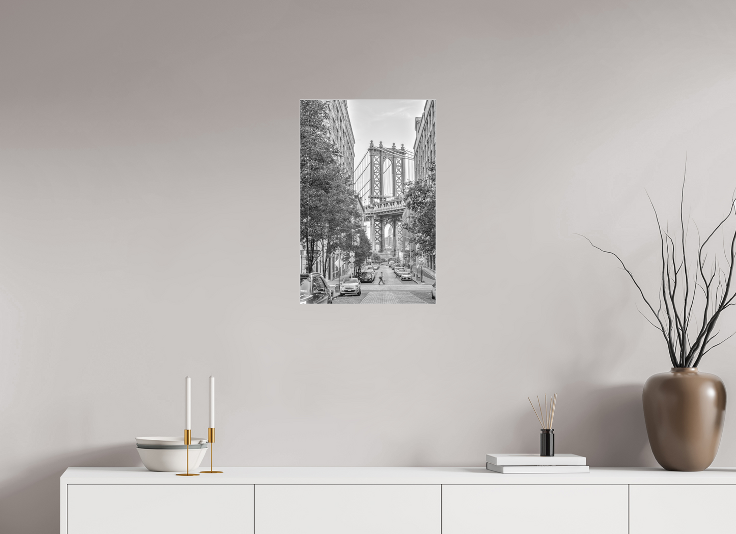 16 x 24″, Framed Print under Matte Acrylic Passing — Framed Manhattan Bridge Black & White Fine Art Photography Print | Richard H Knight
