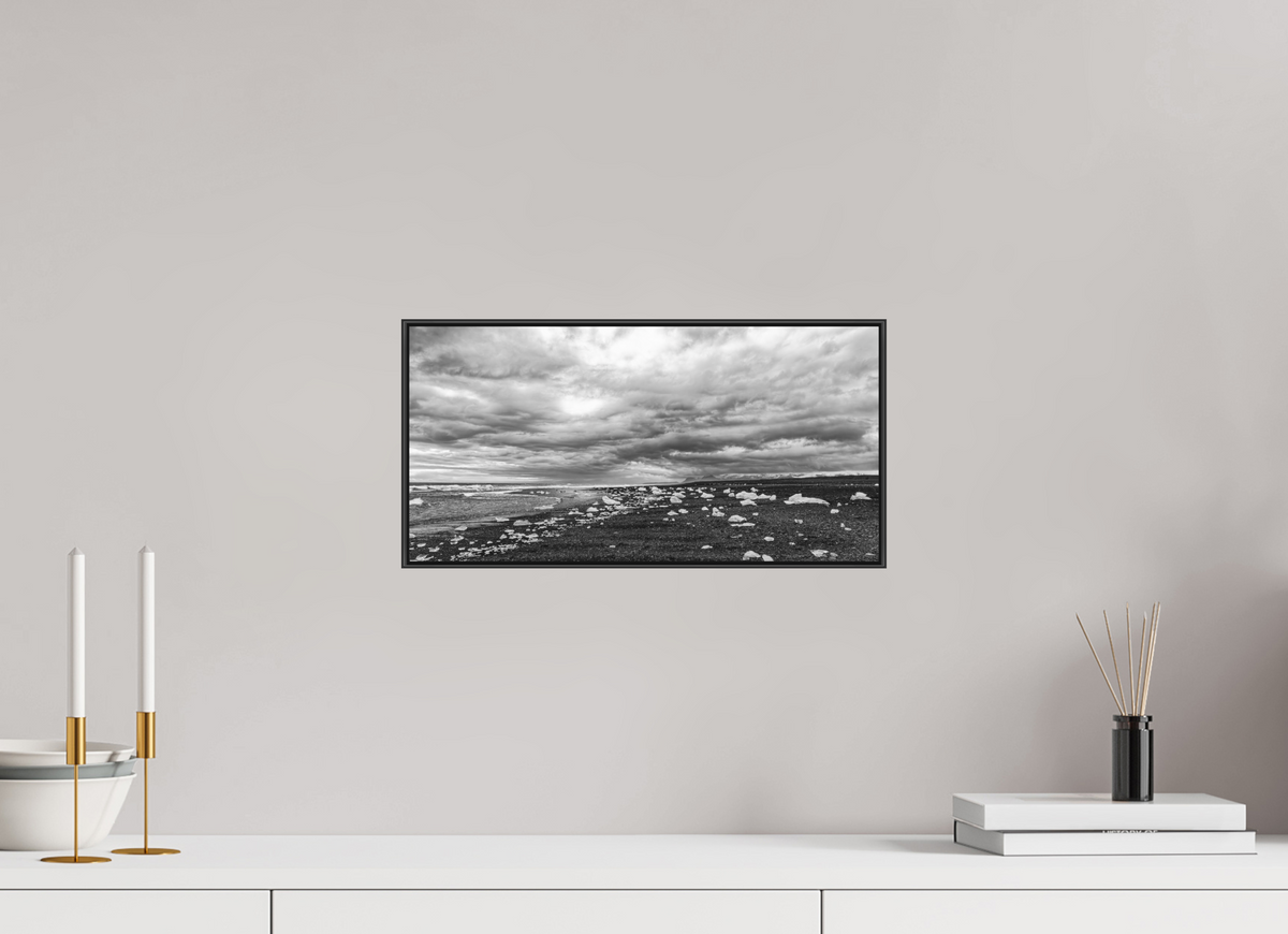 Beach Diamonds, 16×8″ — B&W Print under Acrylic on Metal in an Art Box Frame | Richard H Knight
