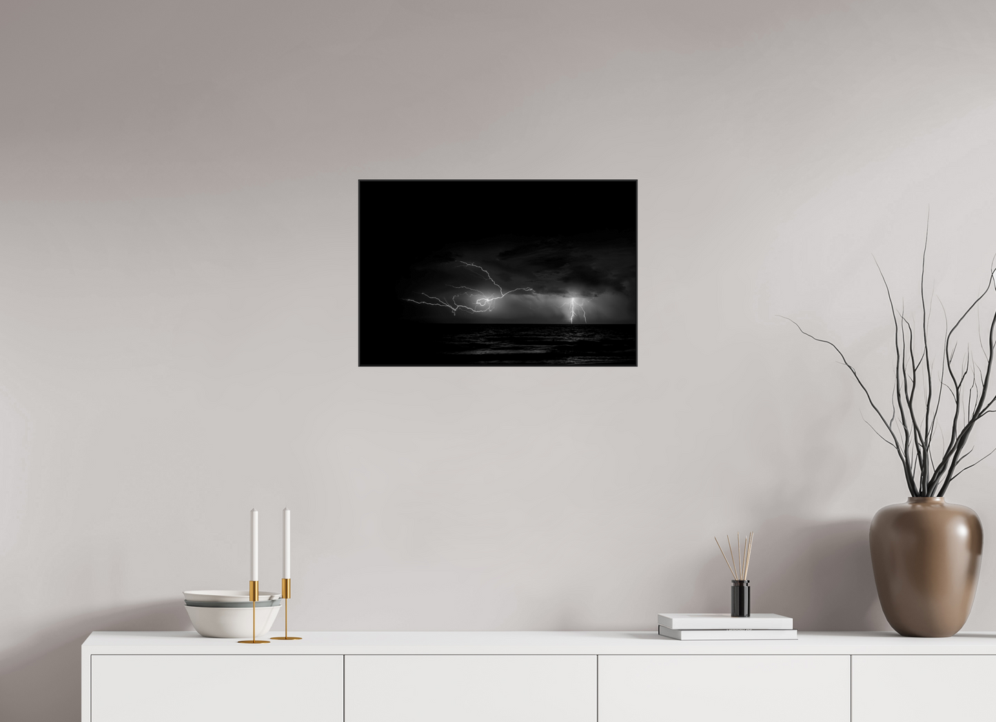 24 x 16″, Blk Art Box|Fine Art|AlDibond Fracture — Framed Lightning Storm Fine Art Photography Print | Richard H Knight