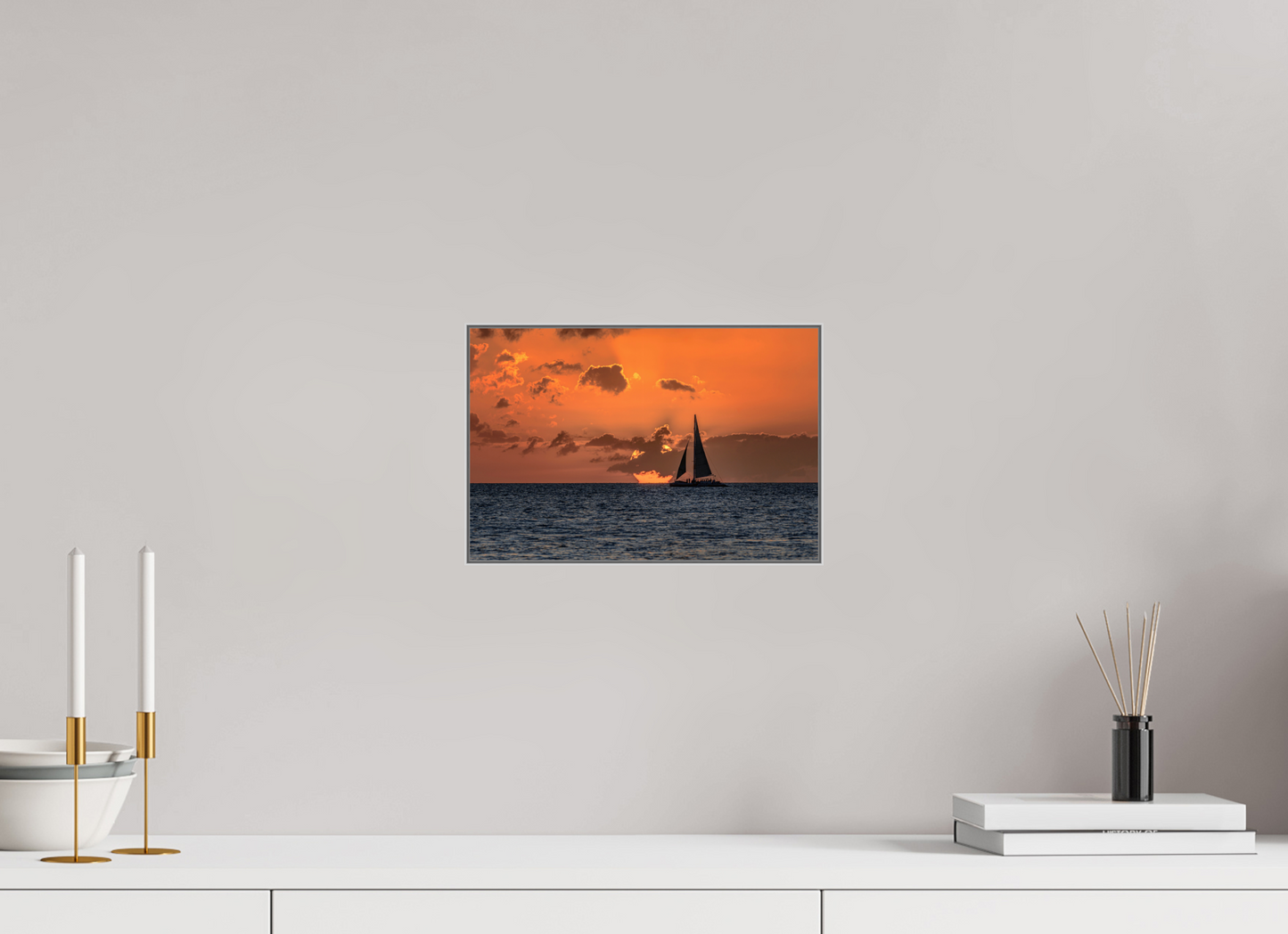 Sunset Sail-Framed Fine Art Print on Metal by Richard H Knight