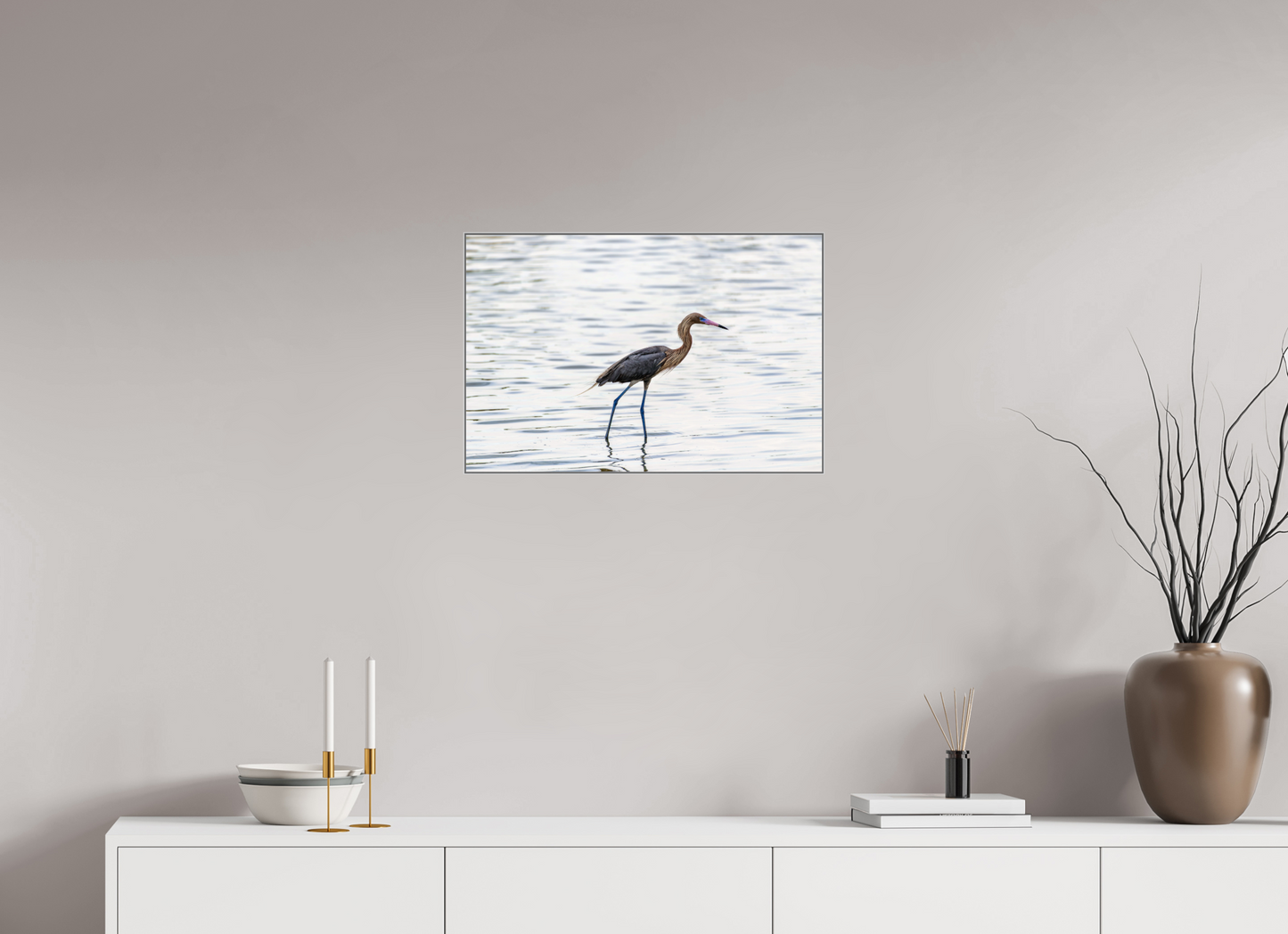 24 x 16″, Framed Giclée Print on Metal Wading — Framed Reddish Egret Fine Art Photography Print | Richard H Knight