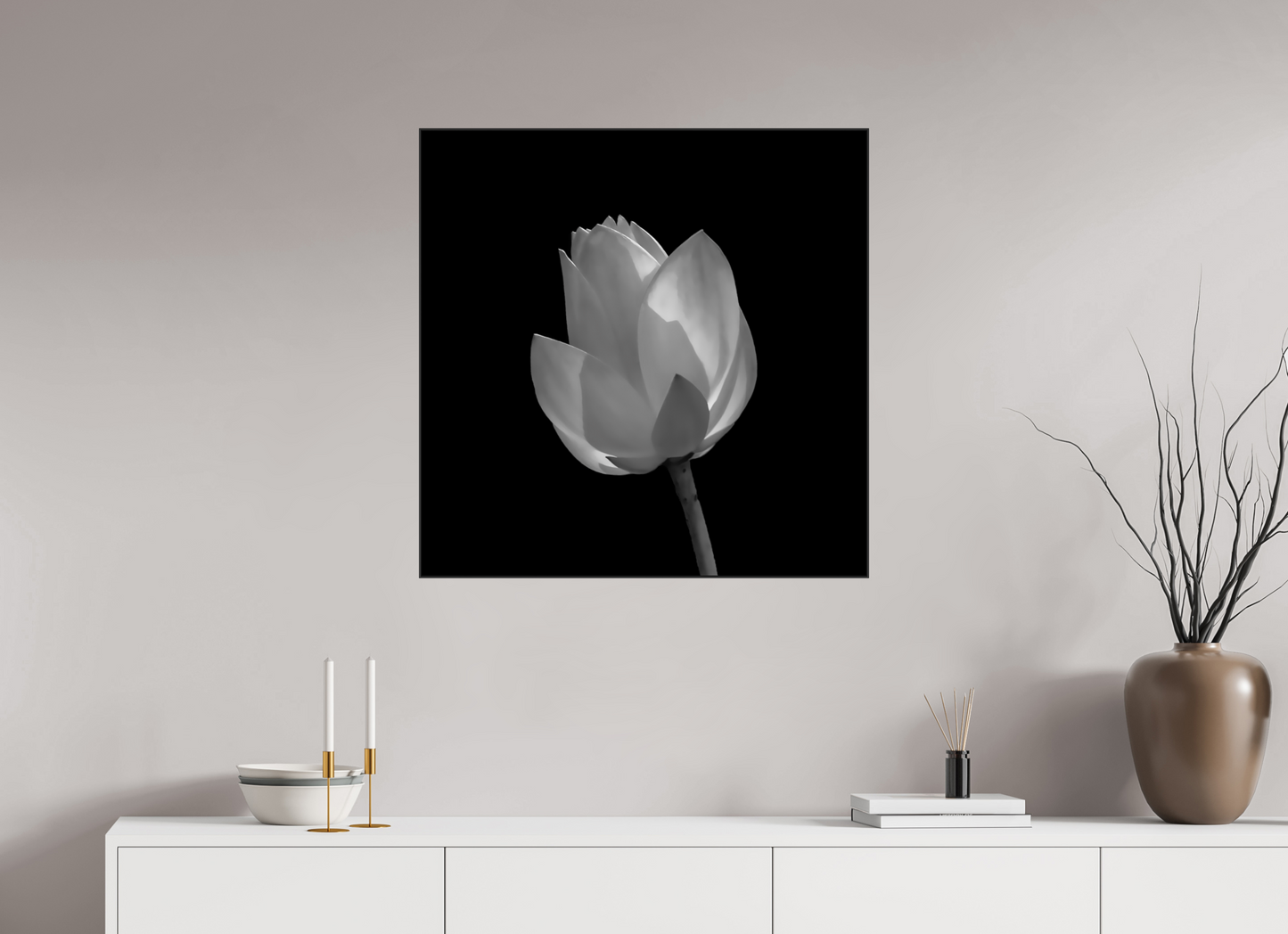 30 x 30″, Blk Art Box|Fine Art|AlDibond Art Study — Framed Black & White Lily Fine Art Photography Print | Richard H Knight