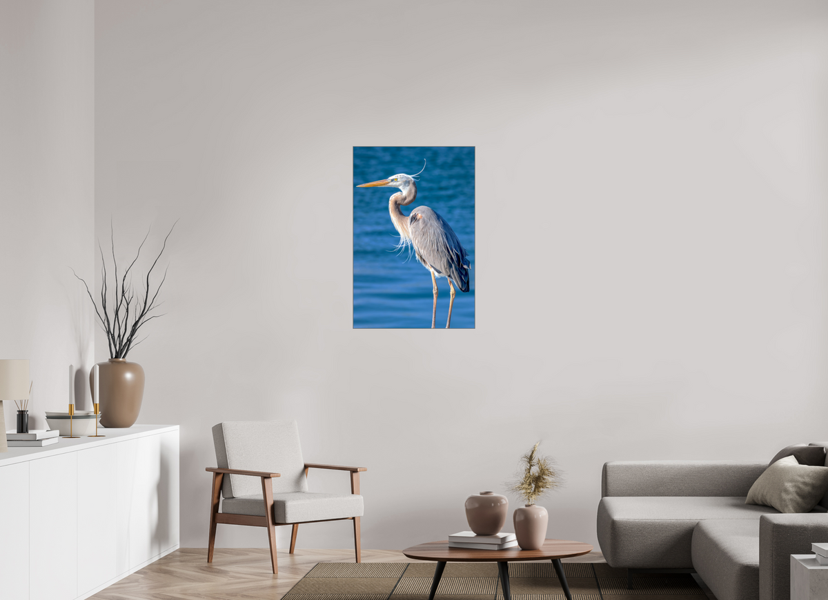 24 x 36″, Framed Giclée Print on Metal Patience — Framed Great Blue Heron Fine Art Photography Print | Richard H Knight